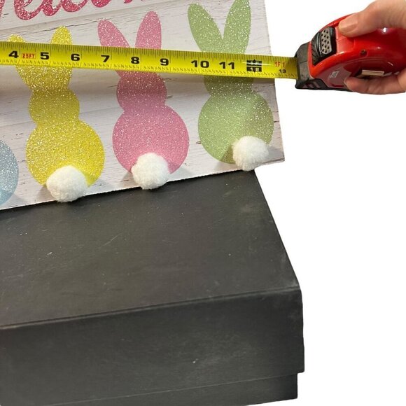 Easter Bunny Welcome Sign 14x8 in Glitter Pastel Spring Door Wall Decor Rabbit - Picture 7 of 7